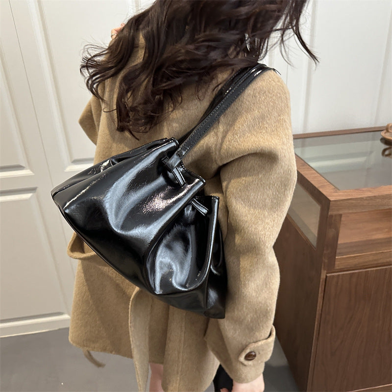 Popular Shoulder Bag Women's Pleated Tote Bag Large Capacity Pu Soft Leather Casual Handbag