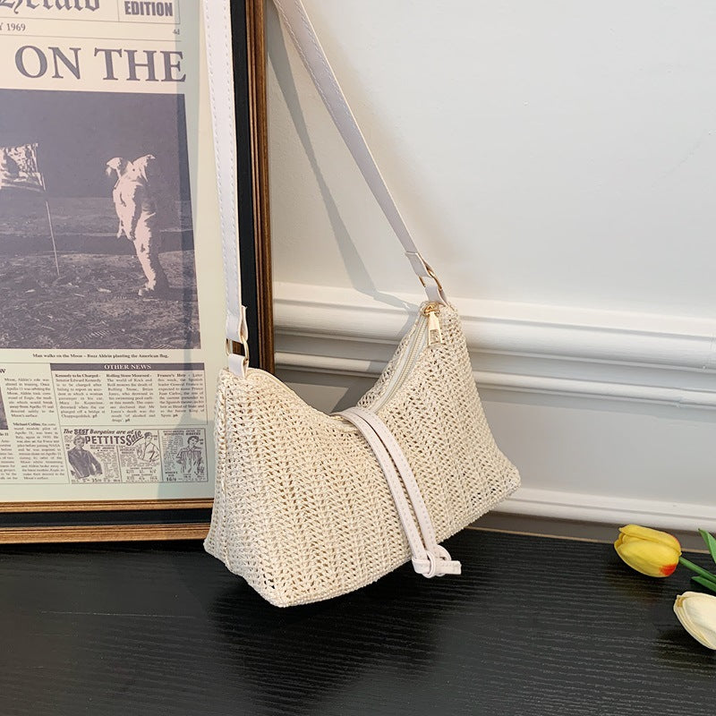 Women's Straw Shoulder Bag Fashionable New Unique and Exquisite Spring Versatile Texture High Class Elegant Crossbody Bag