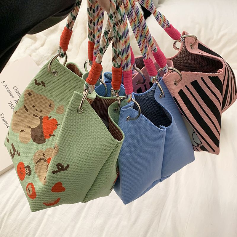 Women's Shoulder Bag New Hollow Canvas Handbag Color Rope Handle Large Capacity Daily Commuter Women's Bag