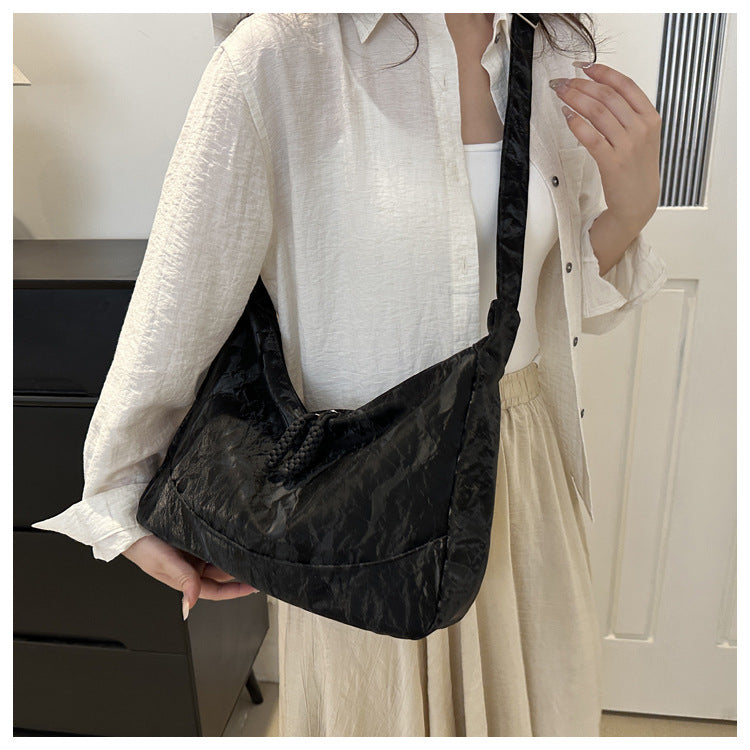 2026 Spring New Fashion Women's Large Capacity Soft PU Tote Bag with Beaded Drawstring, Casual Travel Shoulder Bag