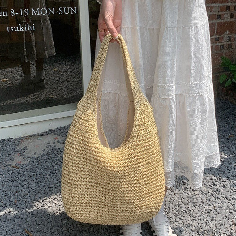 New Boho Style Straw Weave Tote Bag Large Capacity Casual Shoulder Handbag Ethnic Design for Daily Use