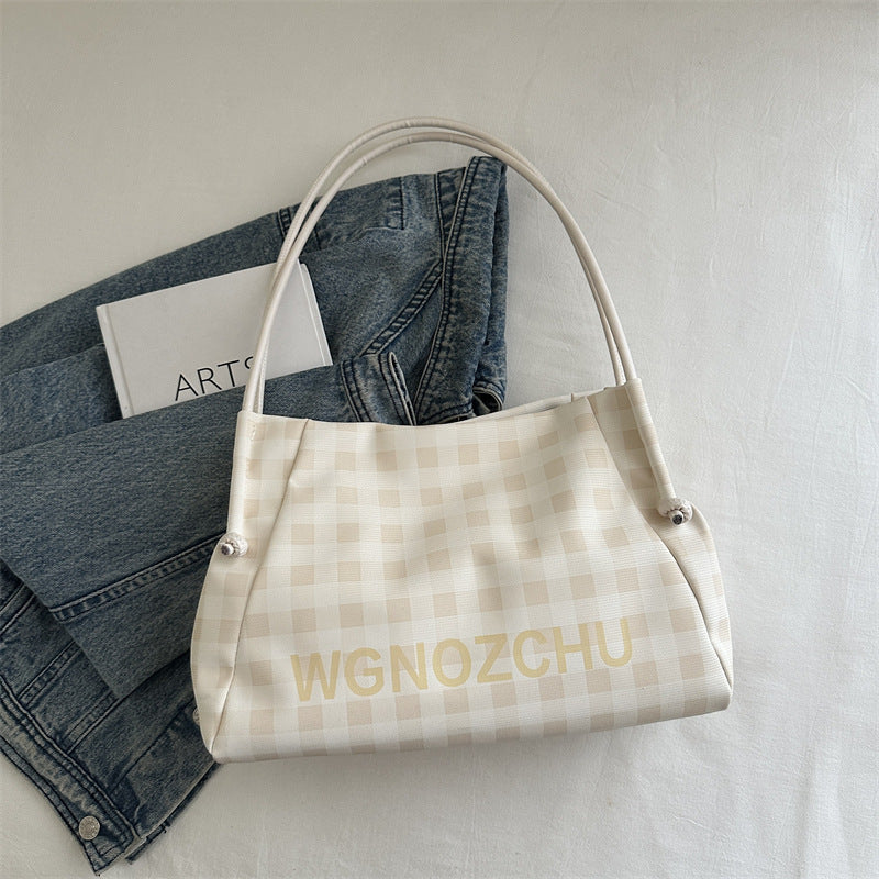 High-Grade Plaid Women's Tote New Large Capacity Commuter Shoulder Bag Magnetic Snap Open Cover with Zipper Bag