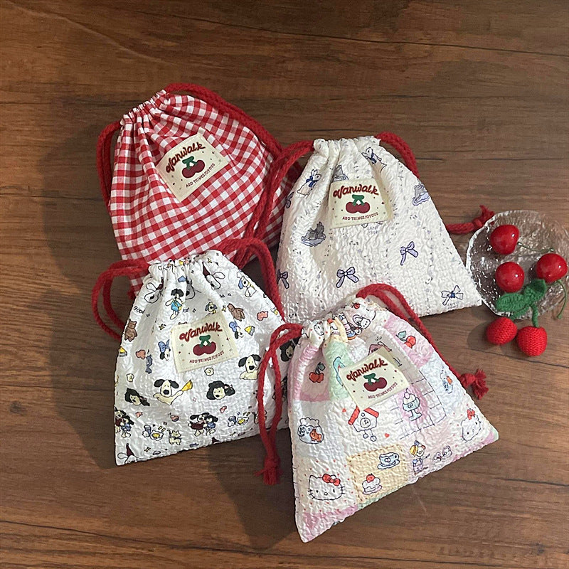 Cute Drawstring Women Buggy Bag Travel Makeup Jewelry Multifunctional Cartoon Printing Organizing Bag