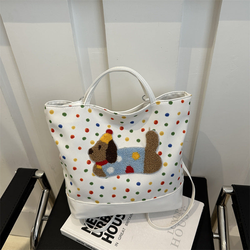 Women's Shoulder Bag Cute Cartoon Polka Dot Sausage Dog Tote Bag Daily Commuter Class Large Capacity Handbag