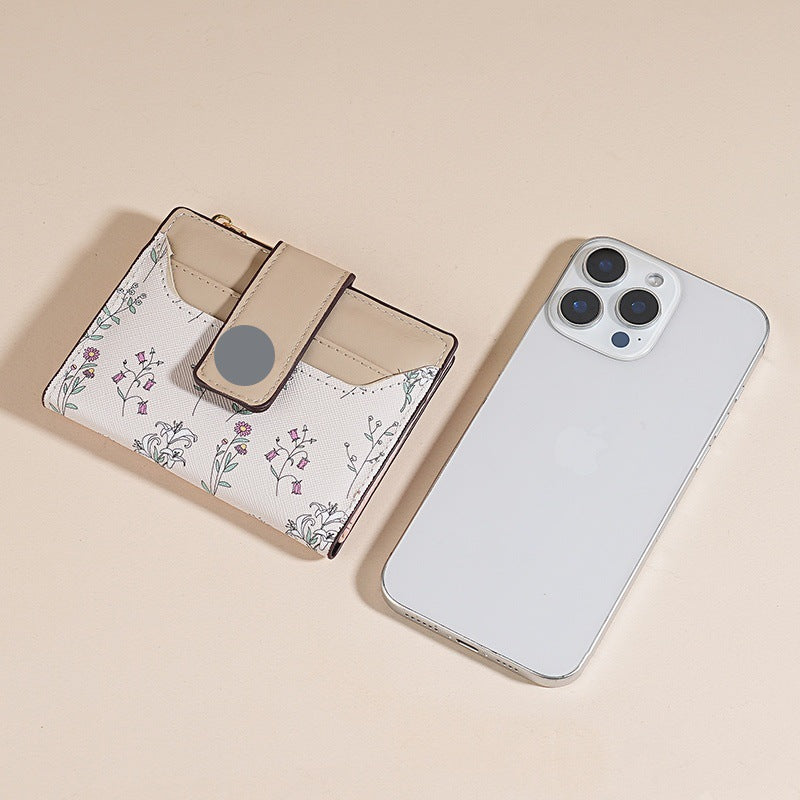 Chic Floral Mini Wallet for Women with Magnetic Closure and Card Slots, Elegant Design for Daily Use
