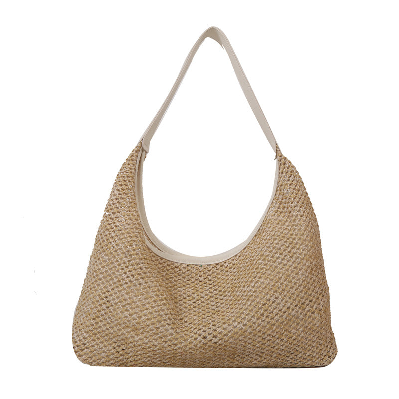Straw Tote Bag Women's Large Capacity Fashion Casual Summer Korean Weaving Shoulder Underarm Bag