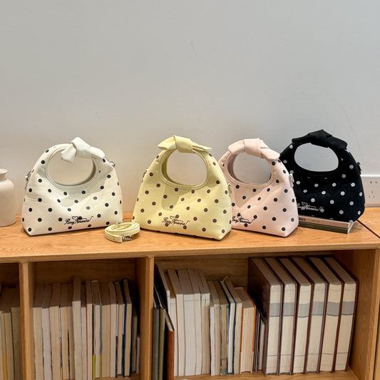 Retro Dots Bow Handbag Women's Fashion Shoulder Messenger Bag Simple All-Match Daily