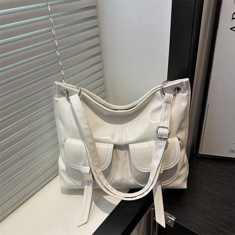 2025 Fashionable Large Capacity Tote Bag with Multiple Pockets, Soft PU Material, Urban Minimalist Style for Daily Commute and Casual Use
