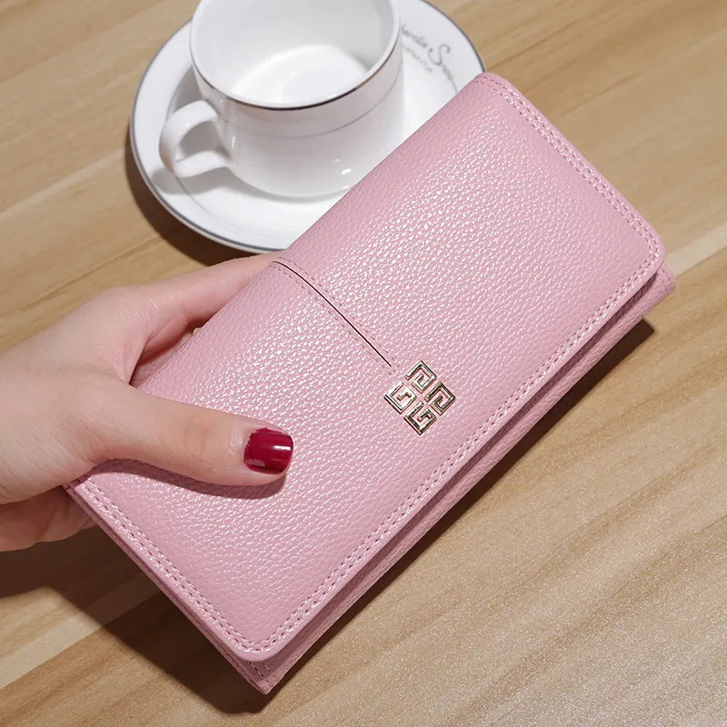 Stylish Women's Long Wallet with Soft PVC Material, Double Fold Design, Multiple Card Slots and Coin Pocket for Everyday Use