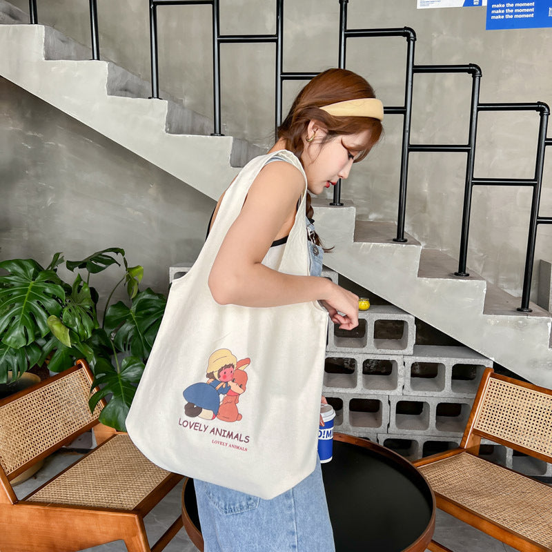 Fruit Printed Canvas Tote Bag Female Fashion Artistic Shoulder Bag Design Everyday Joker