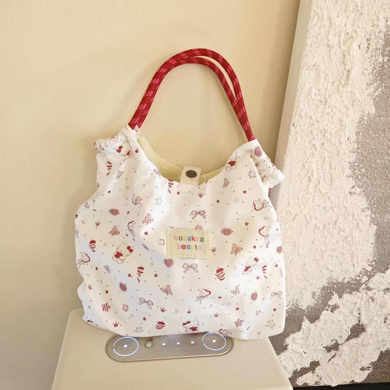 Cute Cat Print Tote Bag with Soft Star Charm, Perfect for Students and Daily Use