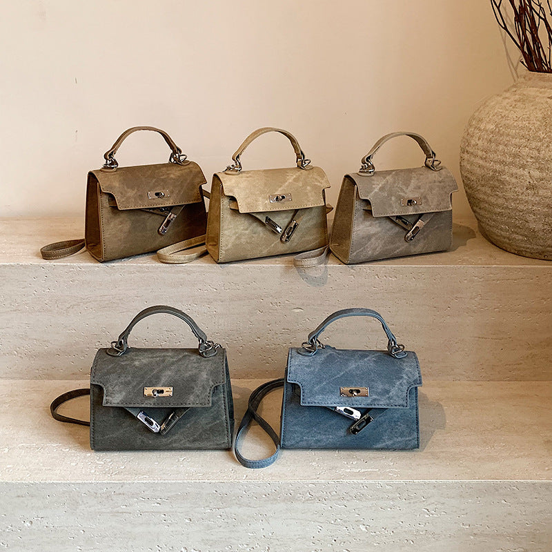 Retro Casual New Simple Fashion Lock Korean Style Crossbody Shoulder Portable Square Pouch Women