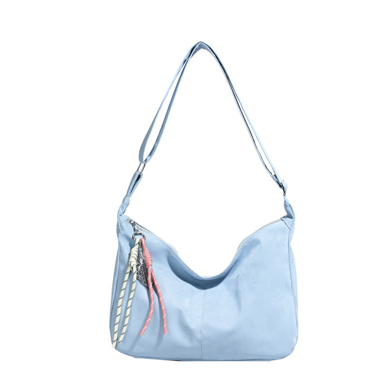Retro Tote Bag Women's Commuter Solid Color Fashion Pendant Simple Beautiful Casual Large Capacity Western Style Underarm Bag