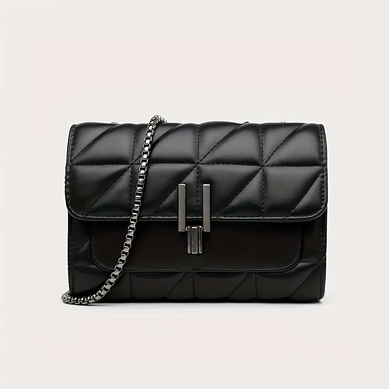 Stylish Quilted Chain Shoulder Bag for Women, Fashionable Crossbody Design with Lock Closure and Inner Zip Pocket