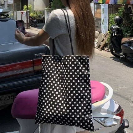 Chic Retro Polka Dot Tote Bag for Women - Stylish Everyday Shoulder Bag with Large Capacity and Double Straps