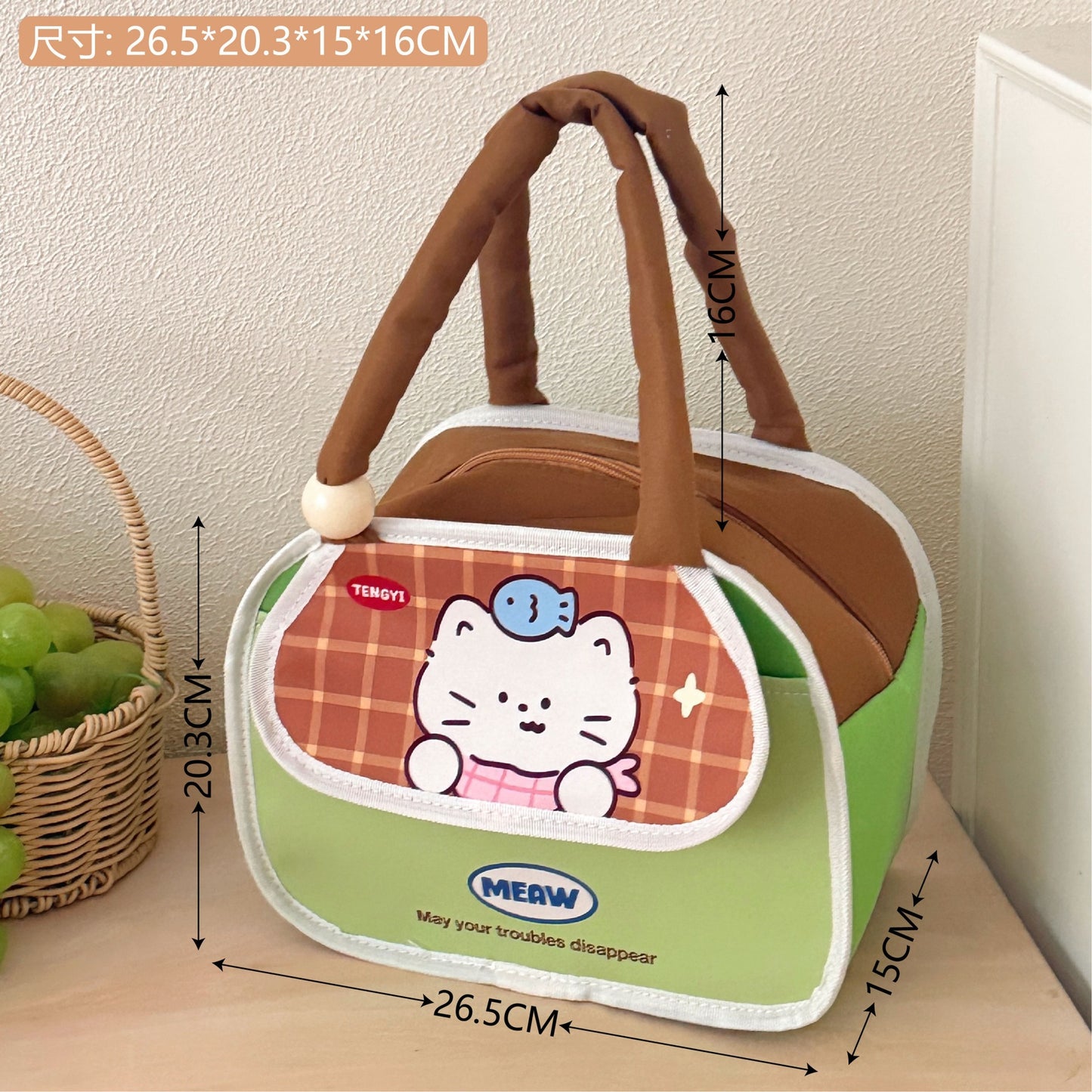 Cartoon Funny Thermal Lunch Bag Women's Large Capacity Aluminum Film Lunch Box Bag
