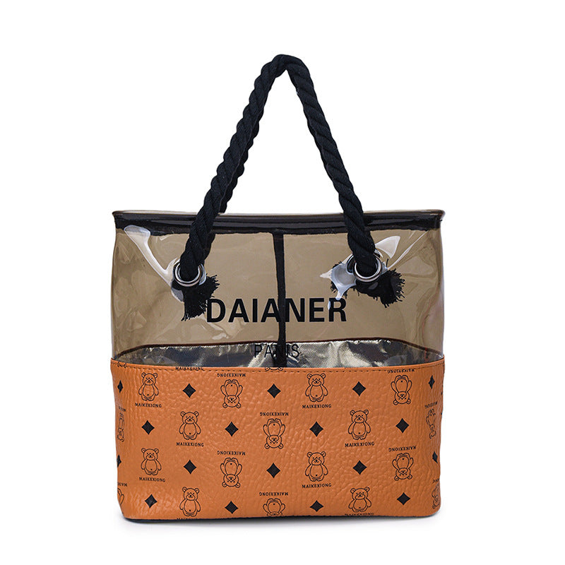 Storage Bag New Waterproof Korean Style Translucent Wash Bag Bear Printed Large Capacity Portable Cosmetic Bag