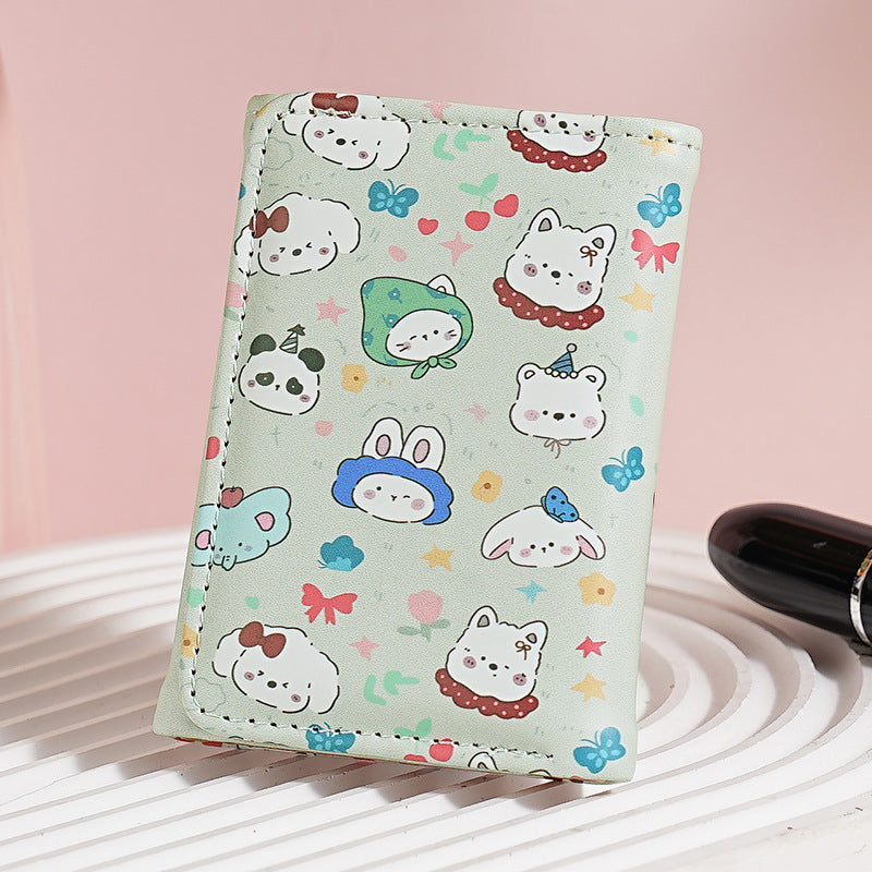 Cute Cartoon Print Trifold Wallet with Card Holder and Coin Pocket, Waterproof PU Material for Daily Use