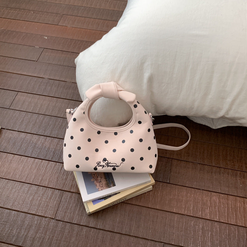 Retro Dots Bow Handbag Women's Fashion Shoulder Messenger Bag Simple All-Match Daily