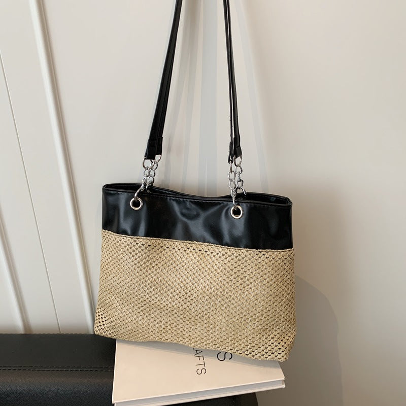 Tote Bag Female Personality All-Matching Weaving Large Capacity New Holiday Outing Premium Shoulder Bag