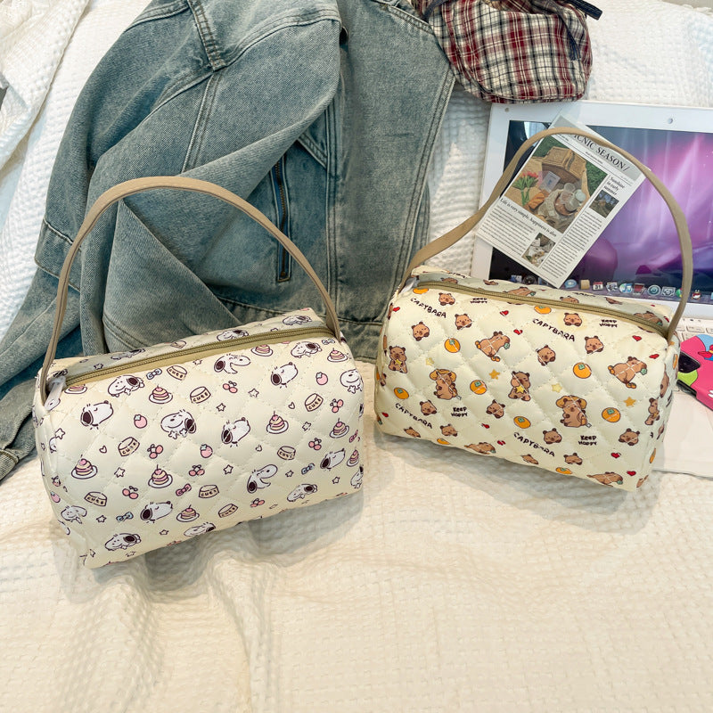 Cute Women's Portable Cosmetic Bag Cartoon Pattern Large Capacity Zipper Design Daily Portable Storage Bag
