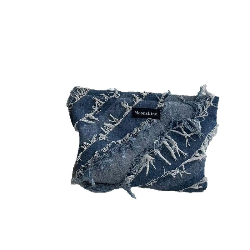 Cosmetic Bag Women's Large Capacity Storage and Carrying Wash Bag Toner and Lotion Organizing Folders High-Grade Denim Tassel
