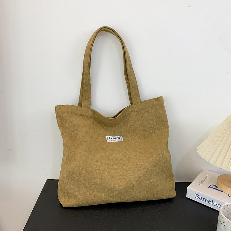 Stylish Oversized Tote Bag for Women, Thick Washed Canvas with Fashion Logo Patch, Perfect for Daily Commute and Shopping