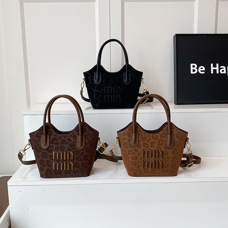 Western Style Messenger Bag Women's High-Grade Fashionable Letter Leopard Print Hand Bag Large Capacity Trendy One-Shoulder Bag