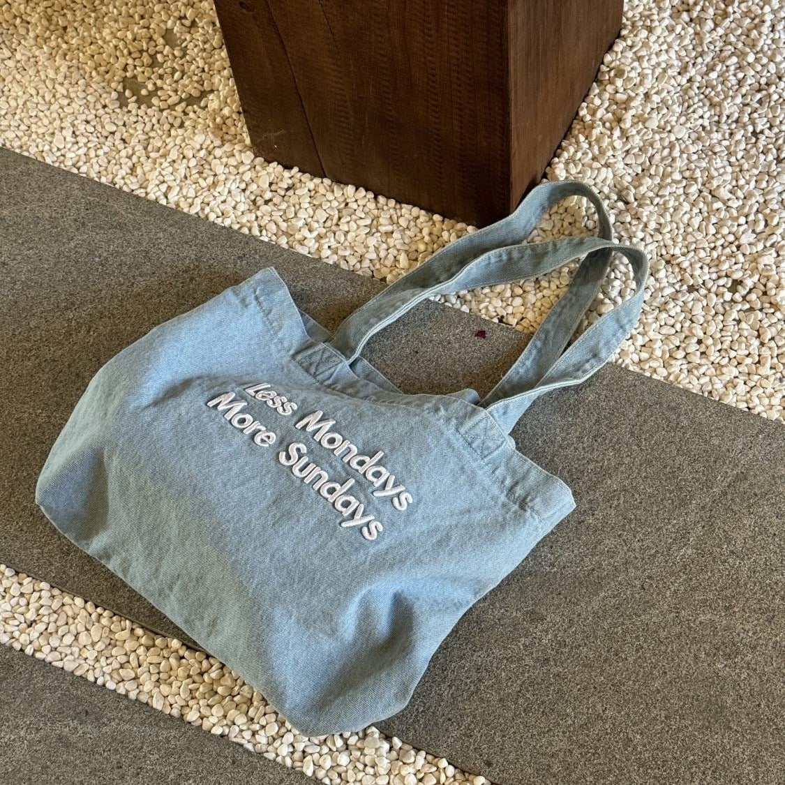 Retro American Denim Tote Bag with Embroidered Quote, Casual Daily Shoulder Bag for Students and Commuters