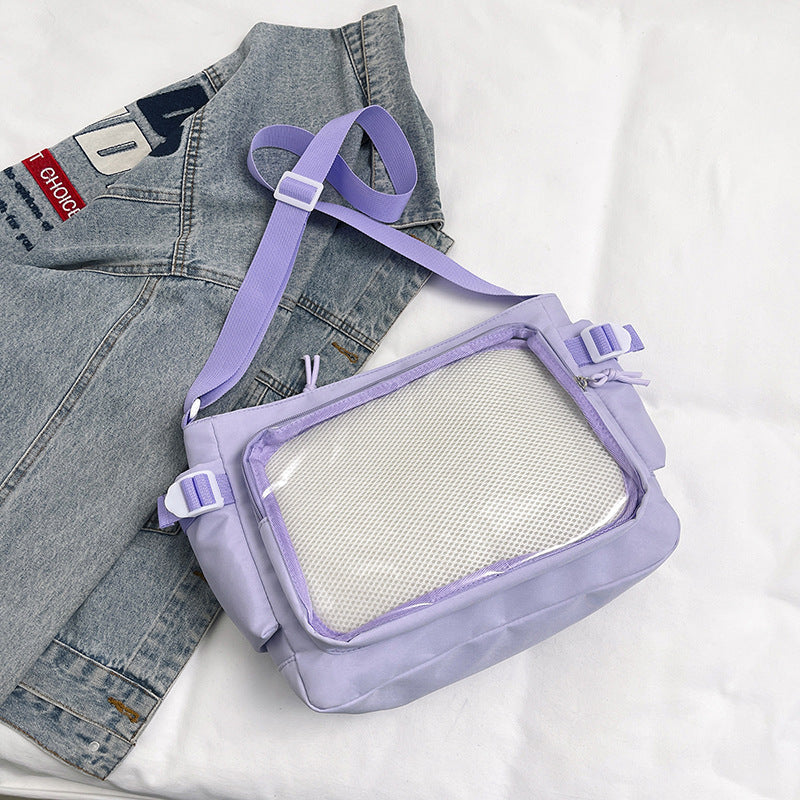Cartoon Backpack Men's and Women's Transparent Visual Shoulder Bag Simple Large Capacity Student Two-Dimensional Crossbody Tote Bag