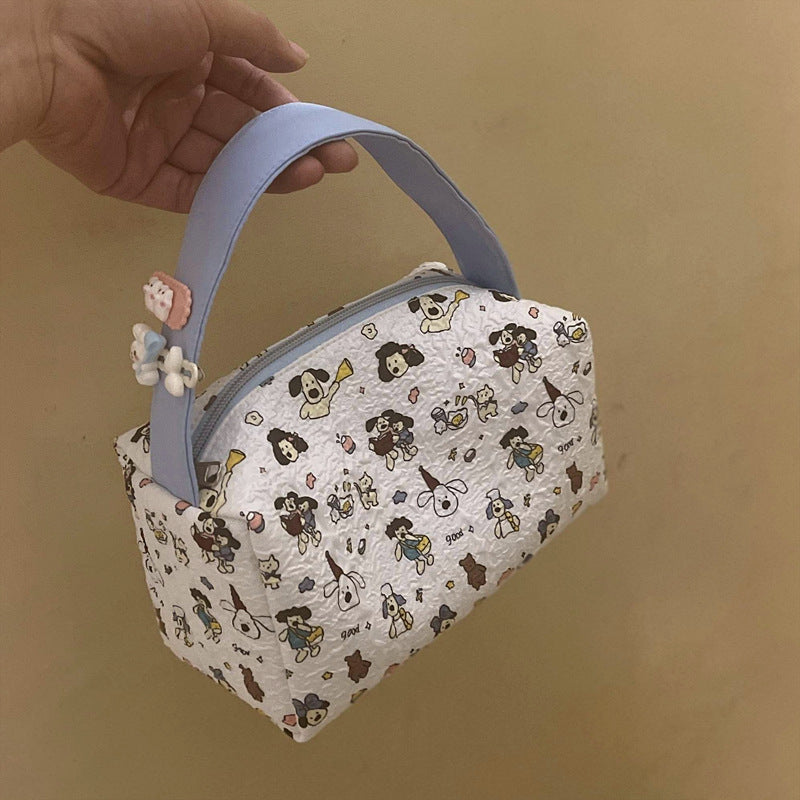 Cute Cartoon Print Handheld Cosmetic Bag with Large Capacity for Daily Use and Travel