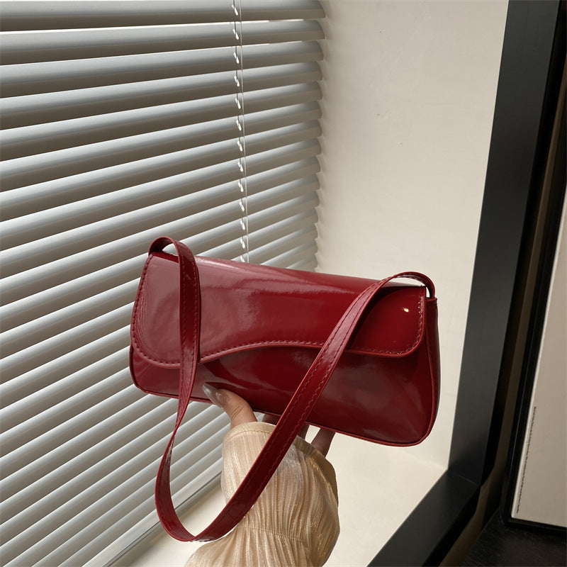 Casual Patent Leather Underarm Bag Women's New Textured Solid Color Graceful and Fashionable Portable Shoulder Bag