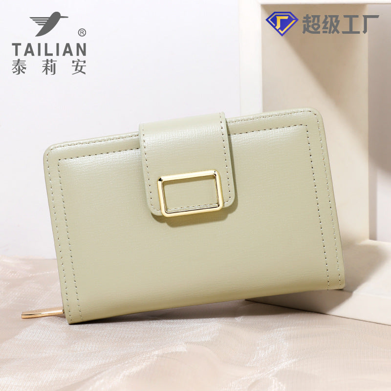 Minimalist PU Women's Wallet with Gold Buckle Design, Compact and Functional for Daily Use