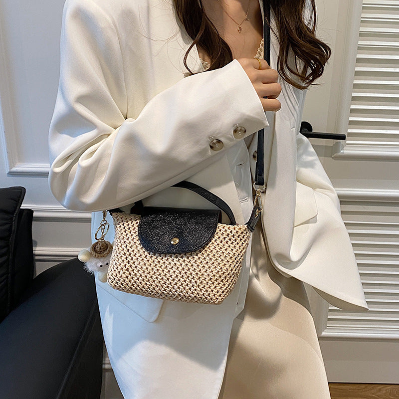 New One-Shoulder Knitted Straw Bag Niche Design Bag Exquisite Mini Dumpling Bag Cell Phone Packet Women's Bag