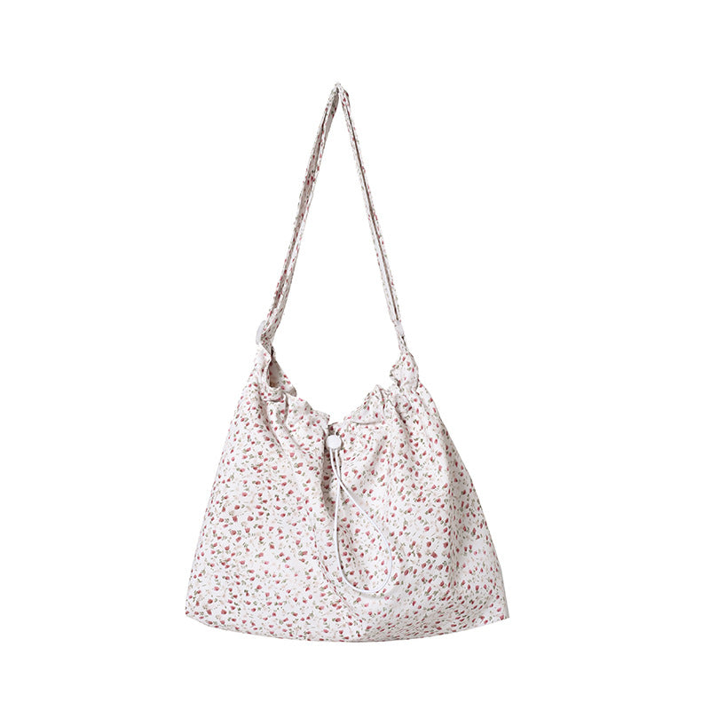 Underarm Bag Summer Drawstring Ruffle Floral Bag Women's New Korean Style Commuter Shoulder Crossbody Tote Bag