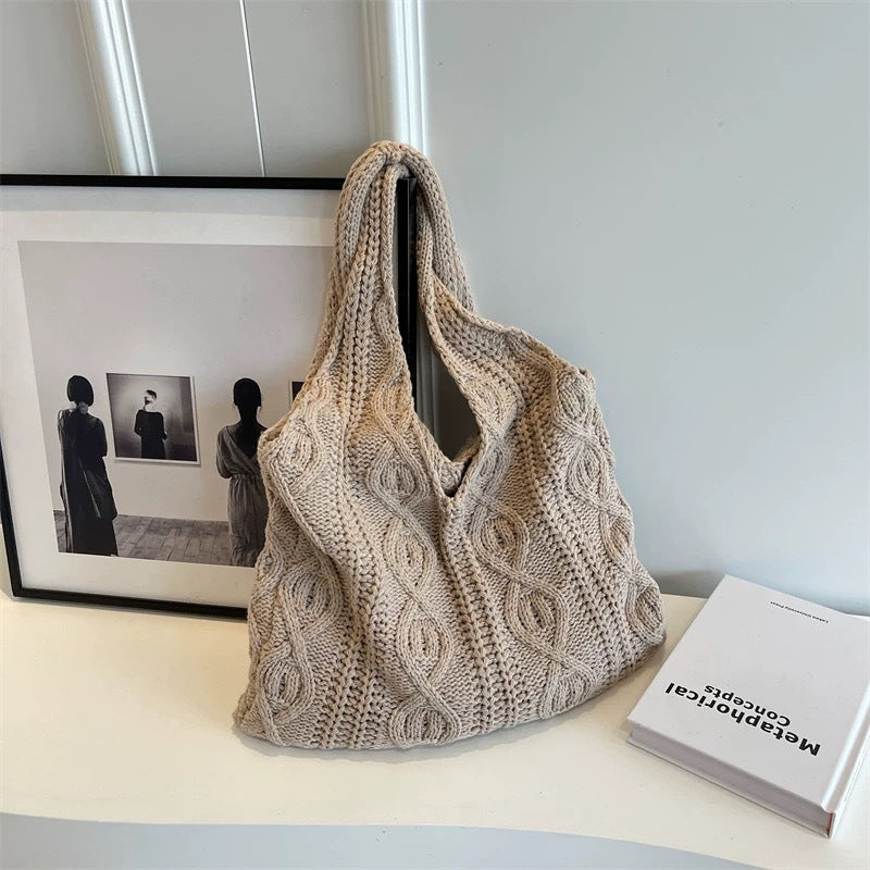 Women's Shoulder Bag Artistic Style Crocheted Daisy Tote Bag Beach Vacation Lightweight Shoulder Bag Leisure Travel Essential Woven Handbag