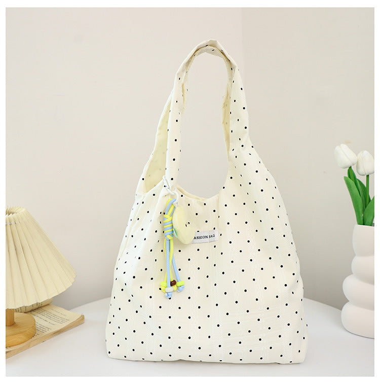 Cute Polka Dot Tote Bag with Fashion Charm and Magnetic Closure for Daily Use