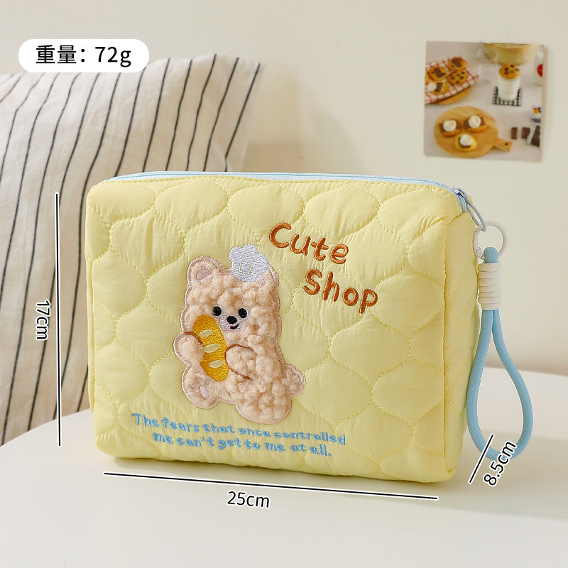 Cute Cartoon Embroidery Women's Cosmetic Bag Portable Lightweight and Practical Storage Bag for Going out