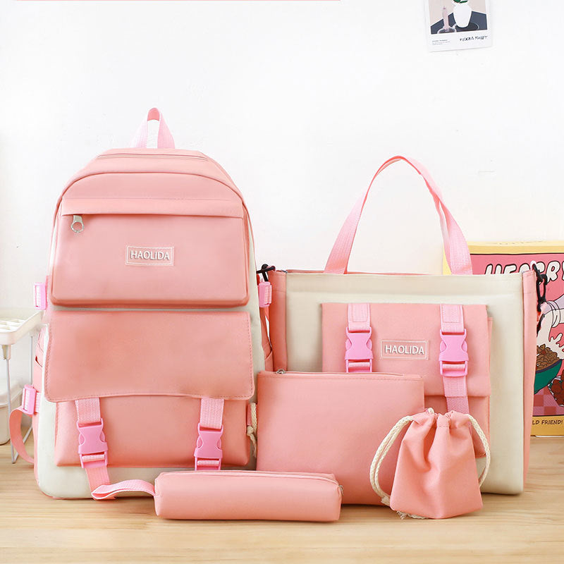Cute Campus Style Backpack Set with Matching Bag and Accessories for Students