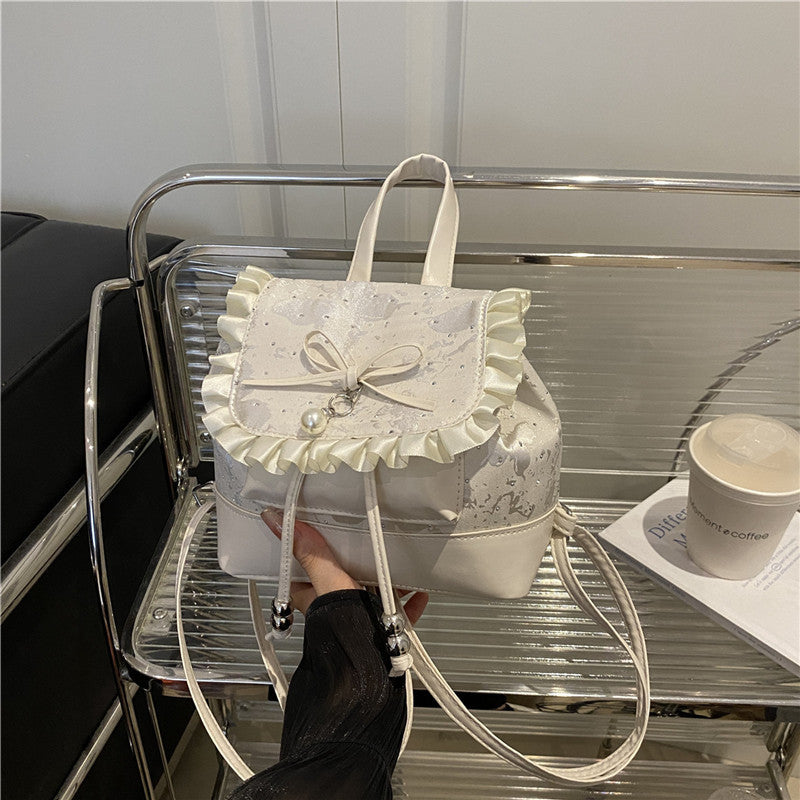 Women's Backpack Ballet Style Cute Small Square Bag Lace Bow Design Fashion New Backpack