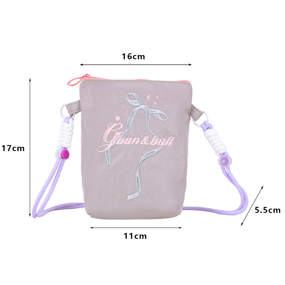 Summer Bowknot Crossbody Phone Bag for Women Lightweight Fashion Embroidery Shoulder Coin Purse