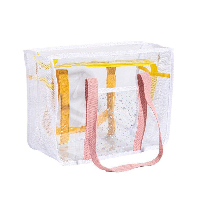 Transparent Waterproof Beach Bag with Summer Print, Large Capacity for Swimwear and Toiletries, Perfect for Pool and Travel