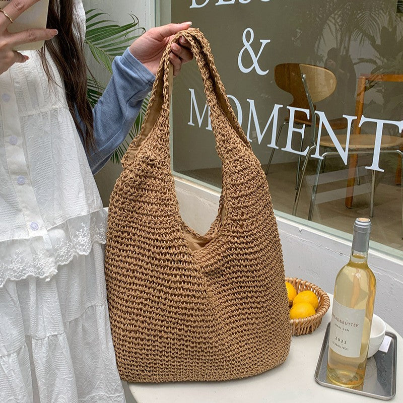 New Boho Style Straw Weave Tote Bag Large Capacity Casual Shoulder Handbag Ethnic Design for Daily Use