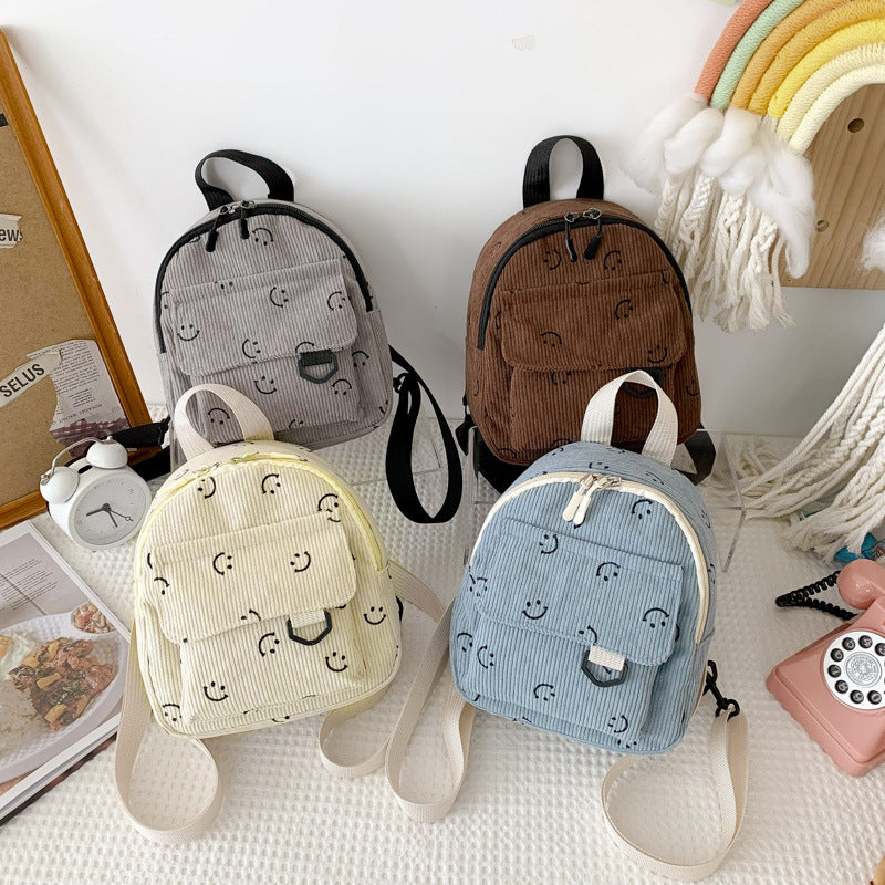New Shoulder Bag Women's Fresh Sweet Smiley Face Mobile Phone Change Corduroy Handbag