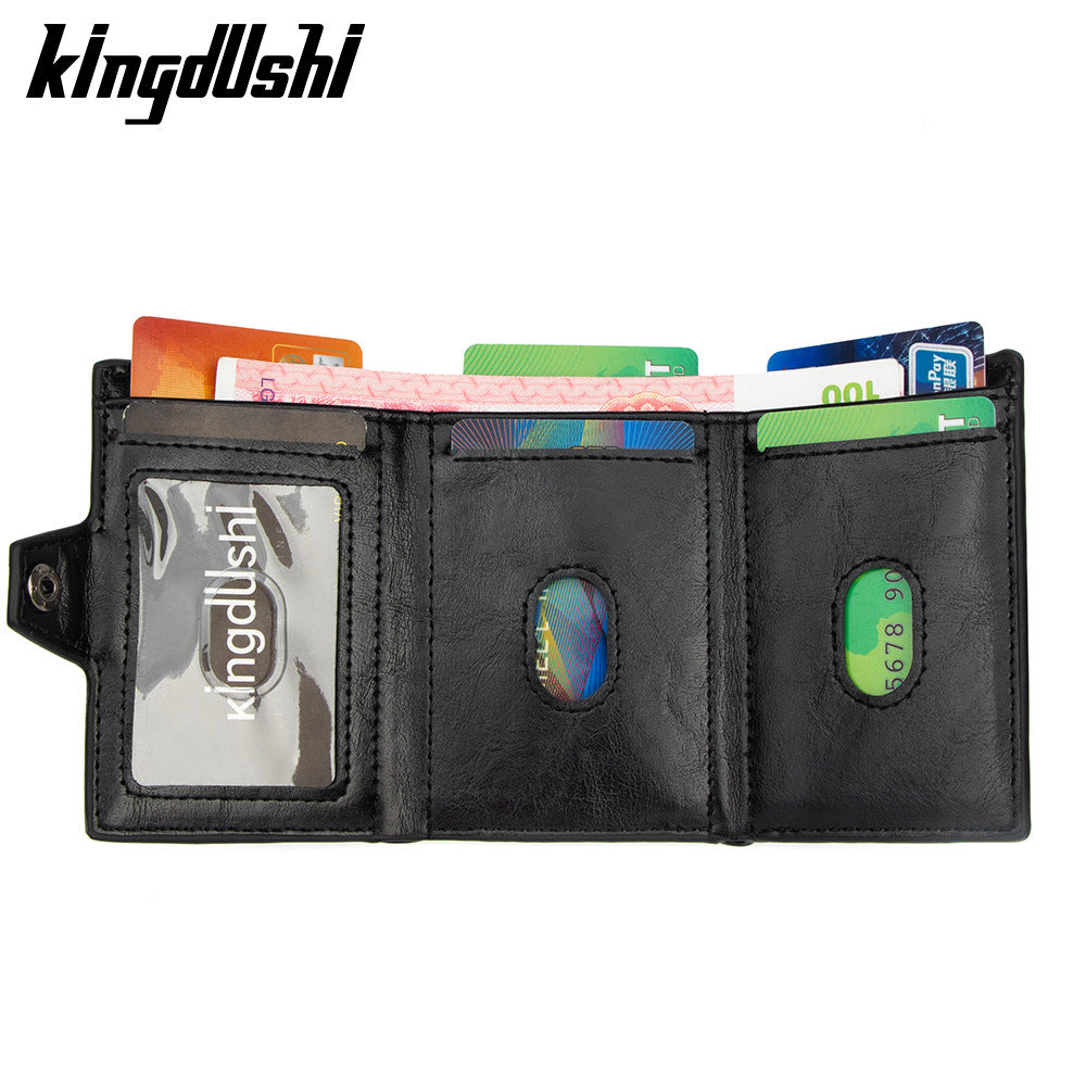Men's Stylish Trifold Wallet with Multiple Card Slots and Coin Pocket, PU Leather Design with Stitching Details
