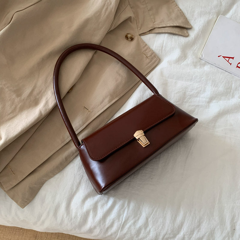 Vintage Chic Mini Tote Bag with Gold Clasp and Curved Handle for Everyday Style