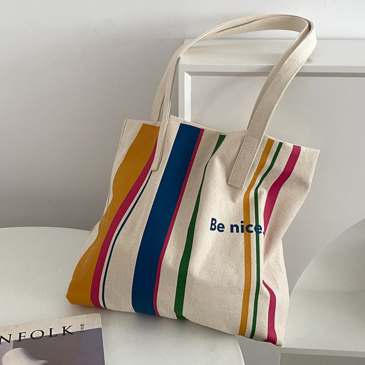 Simple Canvas Tote Bag Letter Printing Is Suitable for Daily Commuting, Shopping and Learning