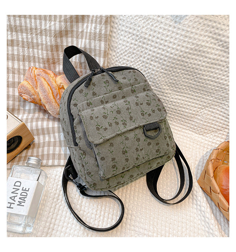 Corduroy Mini Backpack Women's New Large Capacity Student Fashion Simple Travel Small Backpack