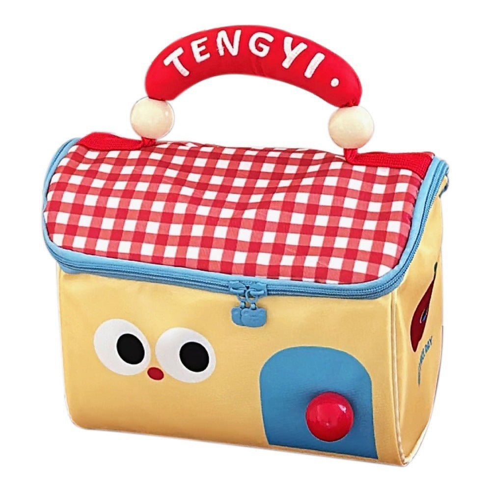 Cute Cartoon Cat Lunch Bag with Lucky Handle, Portable Insulated Food Storage Pouch for Daily Use