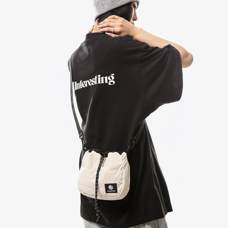 Crossbody Bag Contrast Color Drawstring Drawstring Bag Men's Bucket Bag Lightweight Camping Shoulder Bag